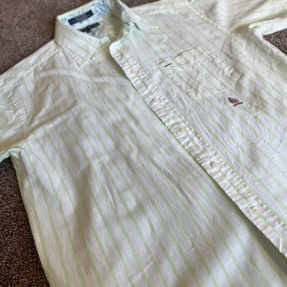 Y2K vintage Tommy Hilfiger Men's cotton/linen/ramie white + lime green Striped L - Picture 4 of 10